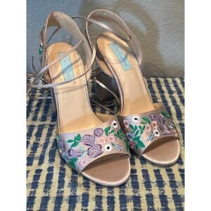 Betsey Johnson Viven Floral Embroidered Strappy Heels